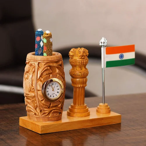 Ashoka Pillar with Pen Stand and Flag